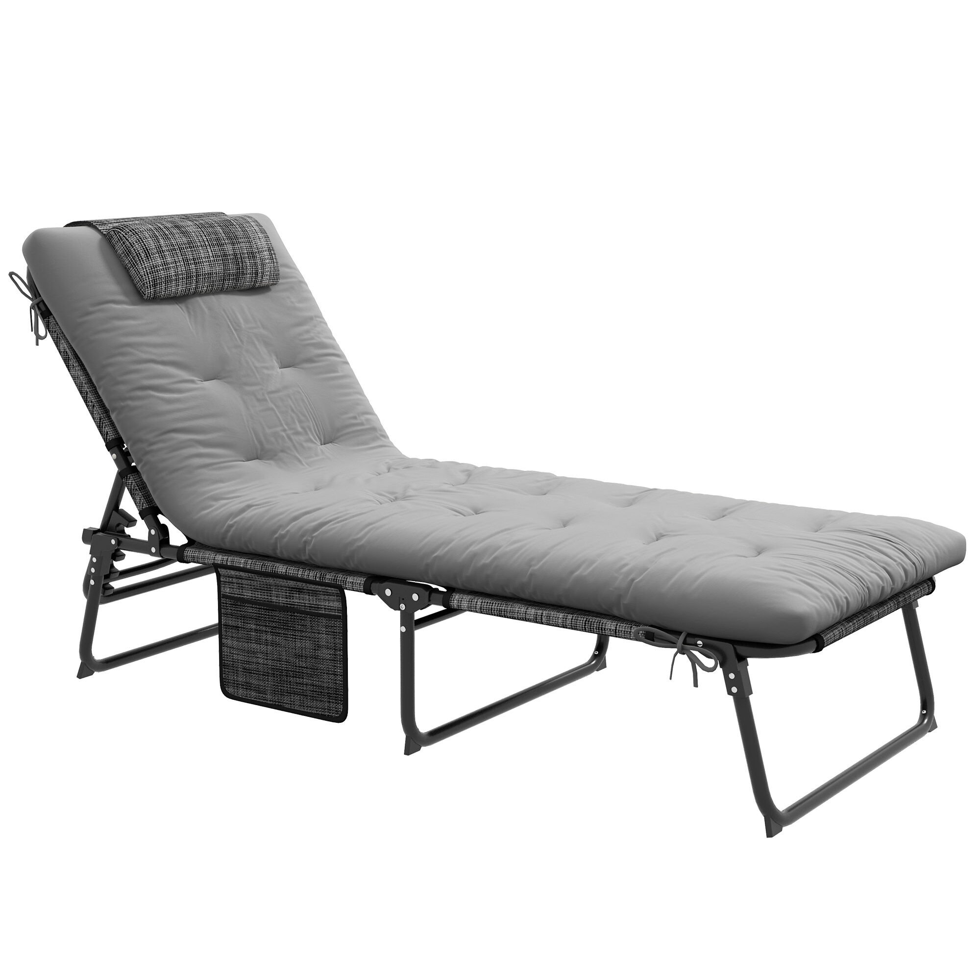 Outsunny Lettino da Giardino Pieghevole e Reclinabile con Tasca Laterale, 68x189x30 cm, Nero e Grigio