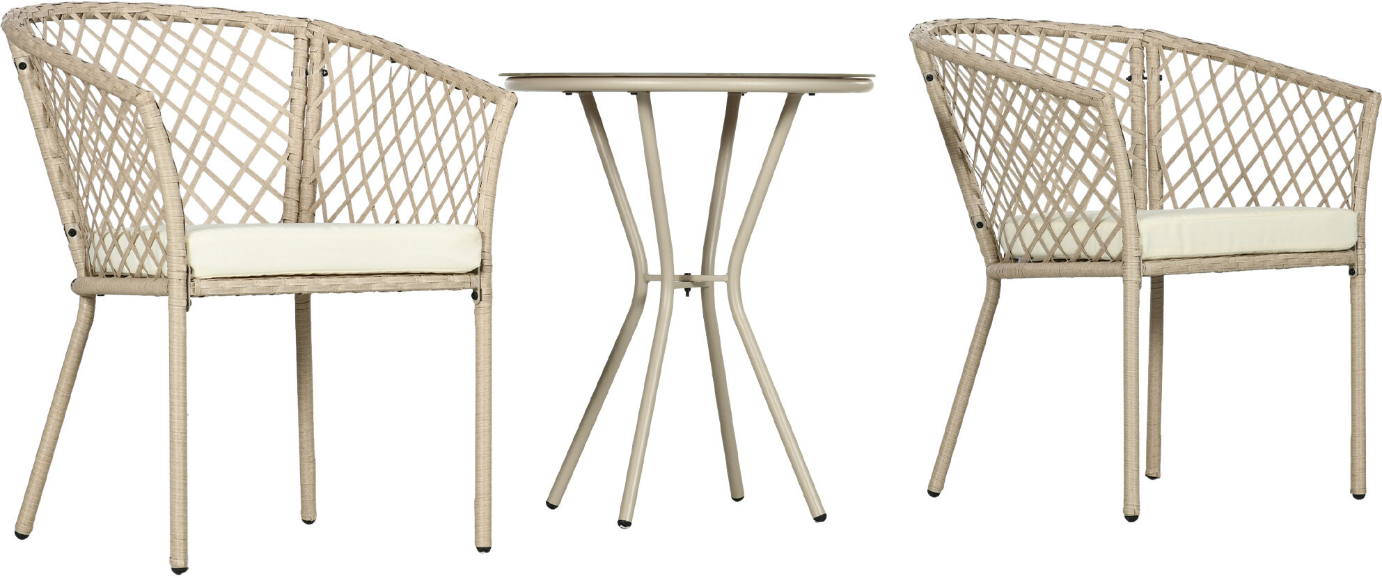 Outsunny Set da Giardino in Rattan con 2 Poltroncine con Cuscini e Tavolino da Caffè in Vetro, Khaki