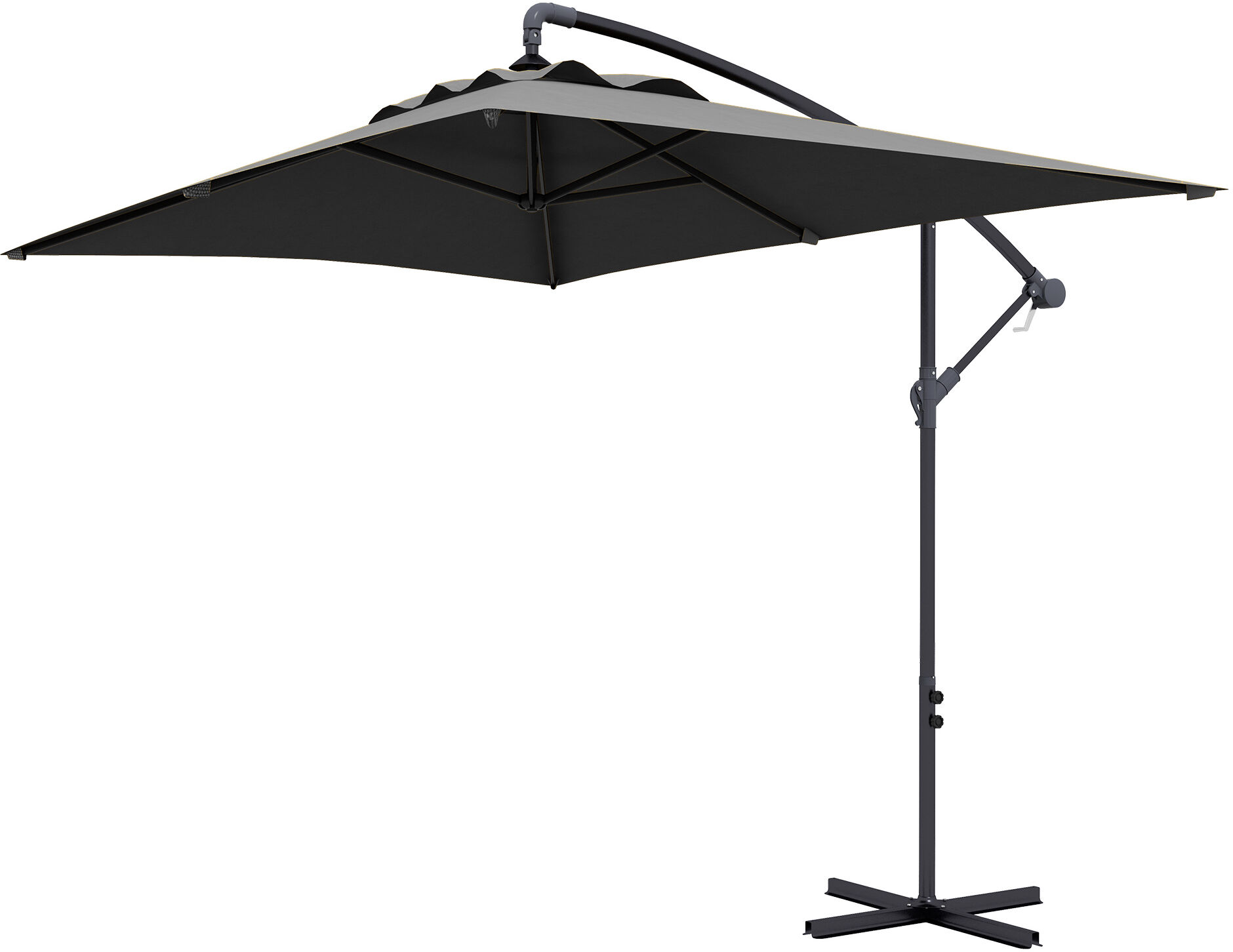 Outsunny Ombrellone da Giardino Decentrato con Base a Croce e Apertura a Manovella, 294x193cm, Grigio