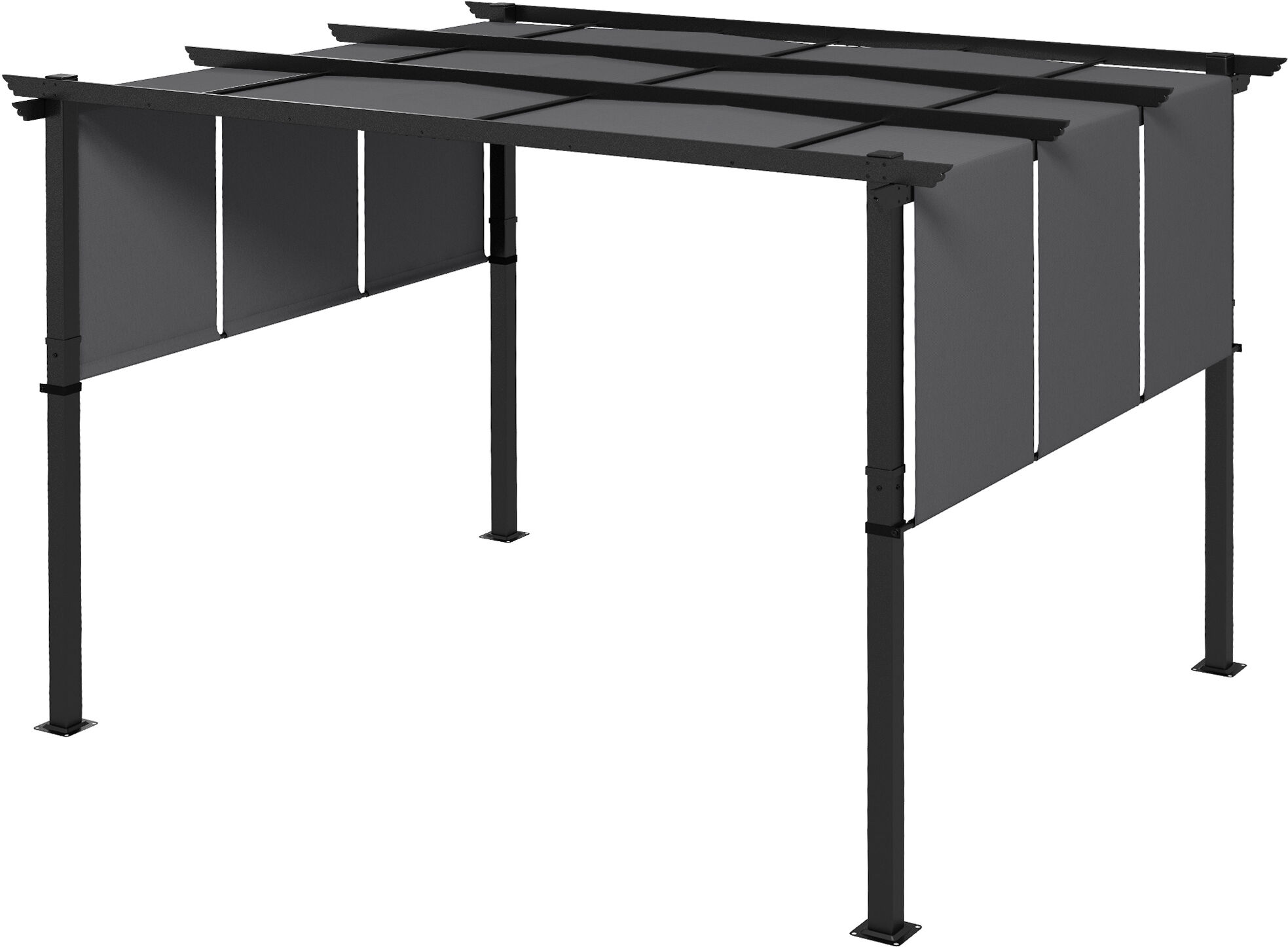 Outsunny Gazebo Pergola 3x3.5 m con 3 Tettucci Regolabili in Acciaio e Poliestere Anti UV, Grigio