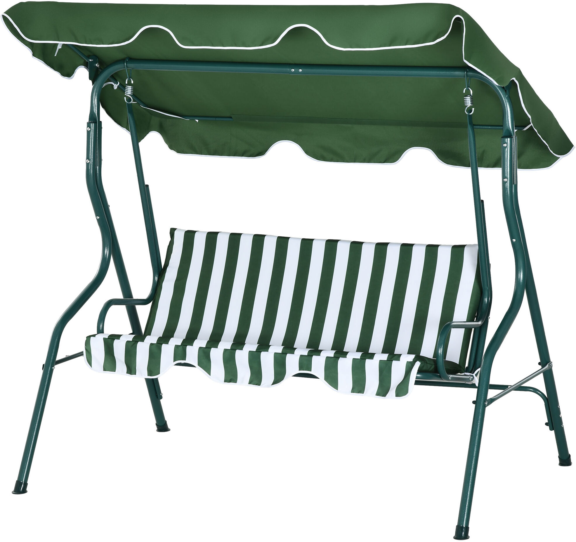 Outsunny Dondolo 3 Posti con Tettuccio Regolabile e Cuscini, in Acciaio e Poliestere, 170x110x153 cm, Verde e Bianco