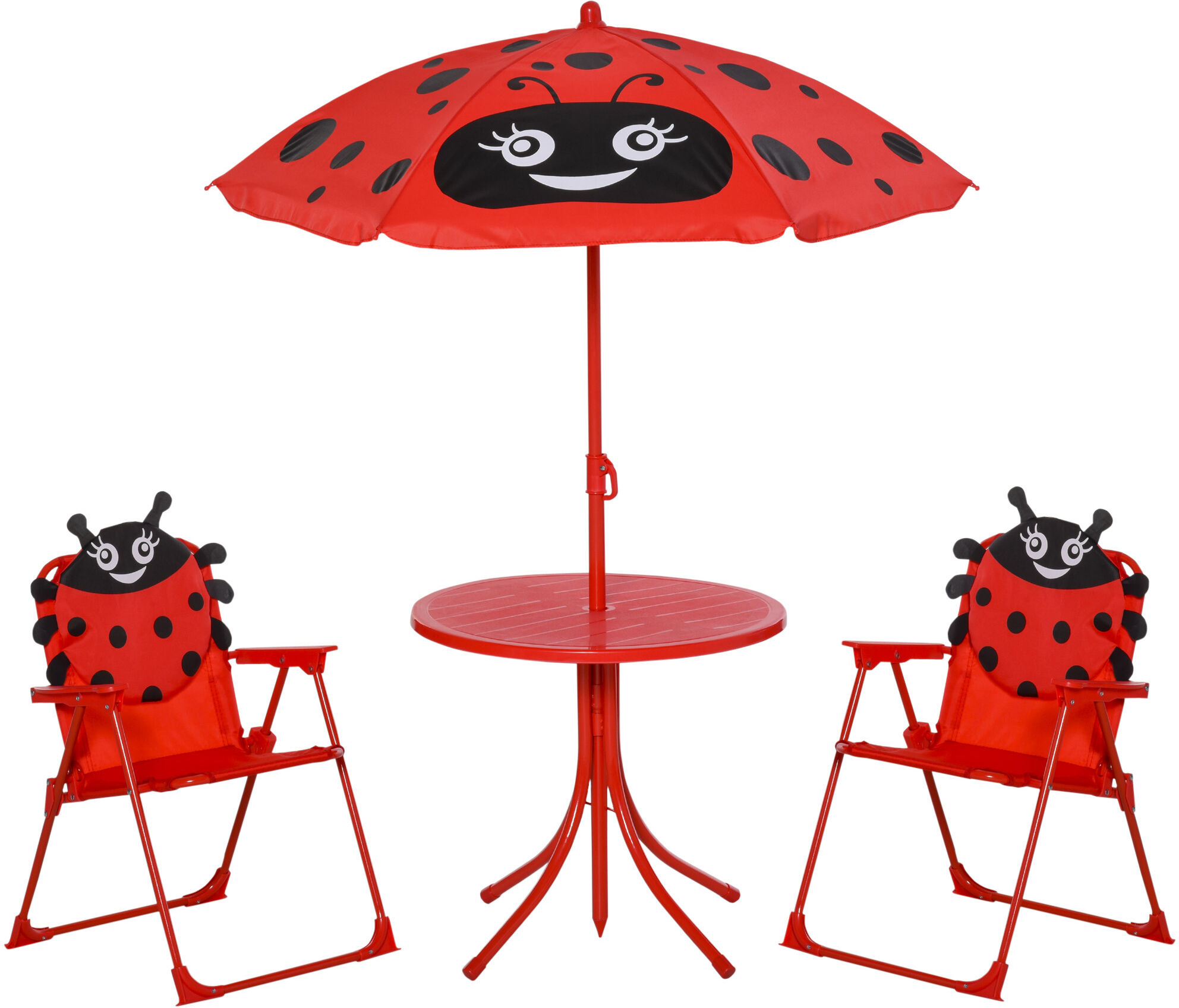 Outsunny Set Tavolo da Giardino con 2 Sedie Pieghevoli e Ombrellone per Bambini in Metallo e Poliestere, Rosso