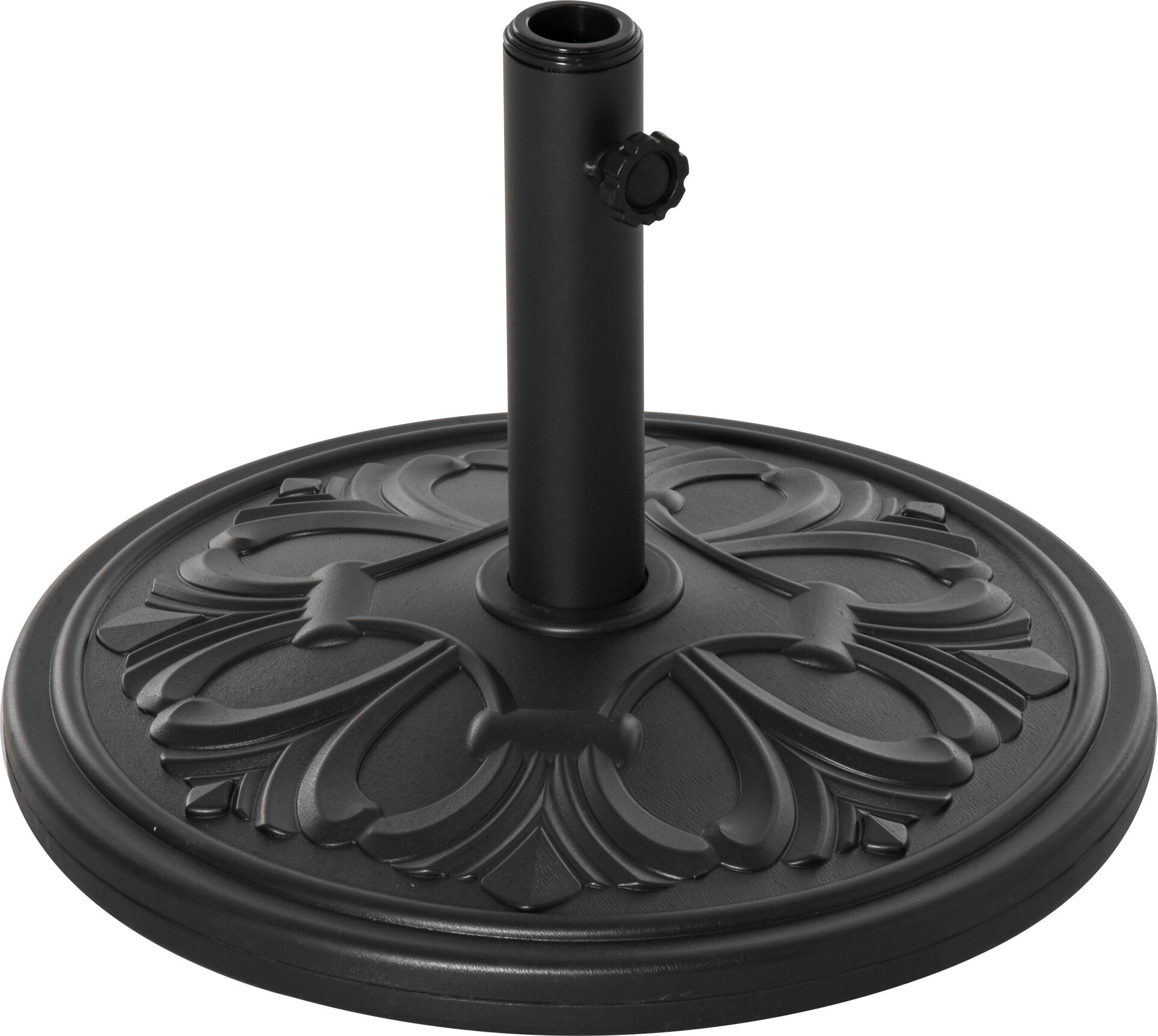 Outsunny Base per Ombrellone Rotonda in Plastica Nero, con Disegno Floreale, 13kg, Supporto per Pali da 35-38-48mm