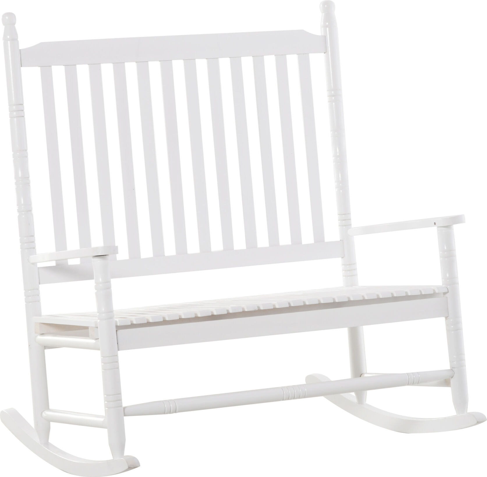 Outsunny Sedia a Dondolo, Panchina da Giardino 2 Posti con Schienale Alto e Braccioli in Legno 117x85x120cm, Bianco