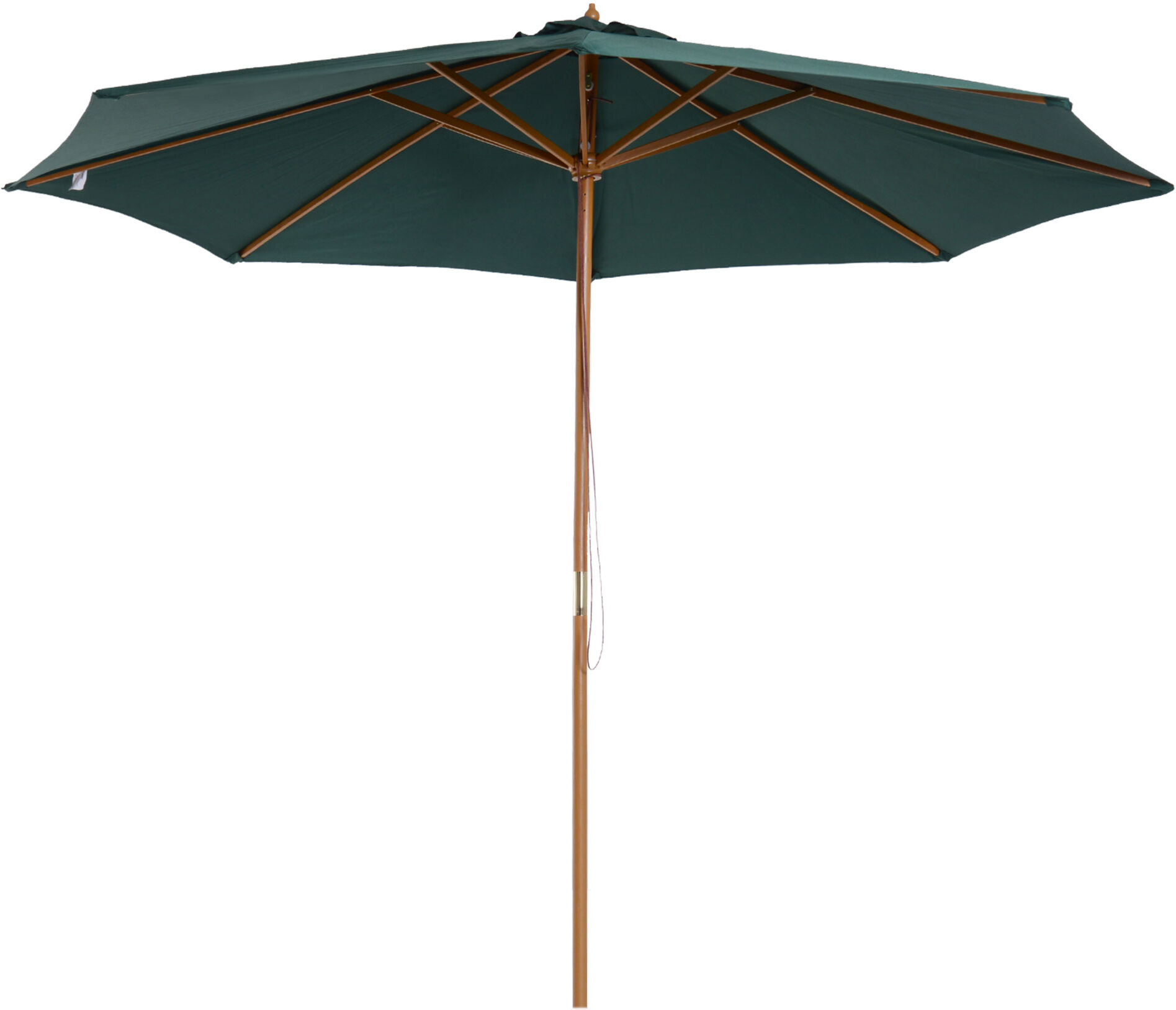 Outsunny Ombrellone da Giardino Φ300 x 250Acm con Apertura a Corda, 8 Stecche e Palo in Legno, Verde Scuro