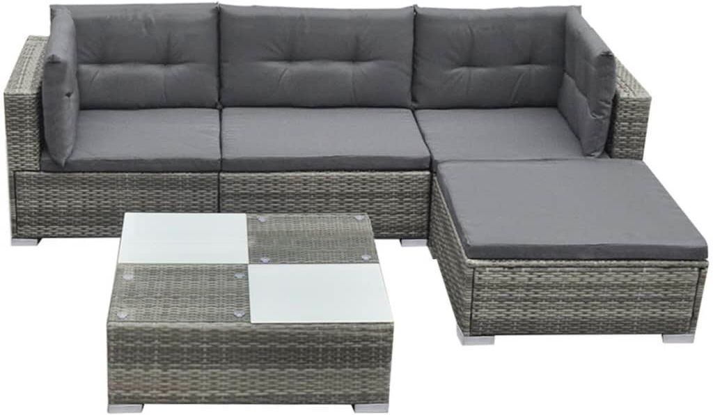 vidaXL Set Divani da Giardino 5 pz con Cuscini in Polyrattan Grigio