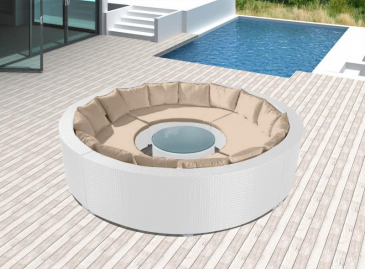 Arredo Casa Facile Divano Rattan Giardino Esterno Rotondo S8 Bianco