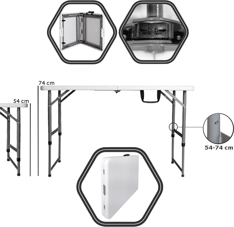 BRIMO Tavolo pieghevole da banco I tavoli pieghevoli hanno la portanza di 150 kg.