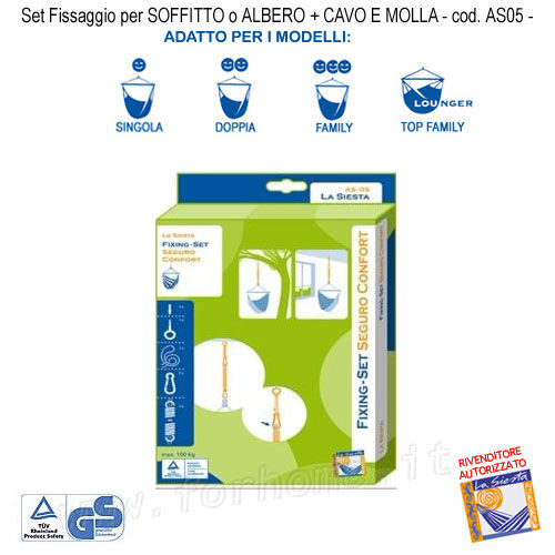 Fissaggio Per Amache Sospese Pensili Kit Per Soffitto O Albero + Cavo E Molla As