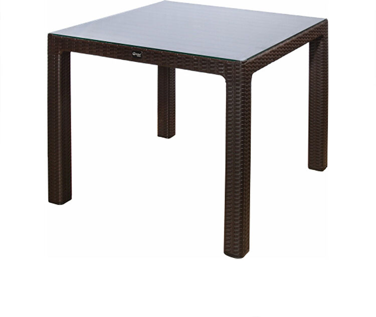 garneroarredamenti Tavolo da giardino esterno bar dehors 90x90cm polipropilene effetto rattan marrone e vetro Claro