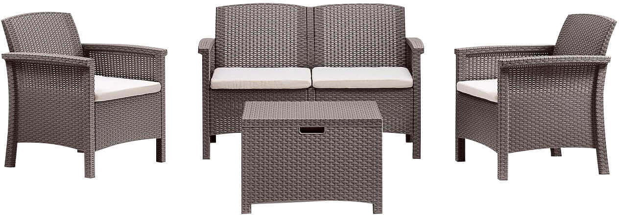 Milani Home salotto da esterno in resina rattan di design moderno per giardino resistente e Taupe 117 x 76 x 64.5 cm