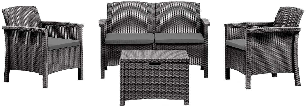 Milani Home salotto da esterno in resina rattan di design moderno per giardino resistente e Nero 117 x 76 x 64.5 cm