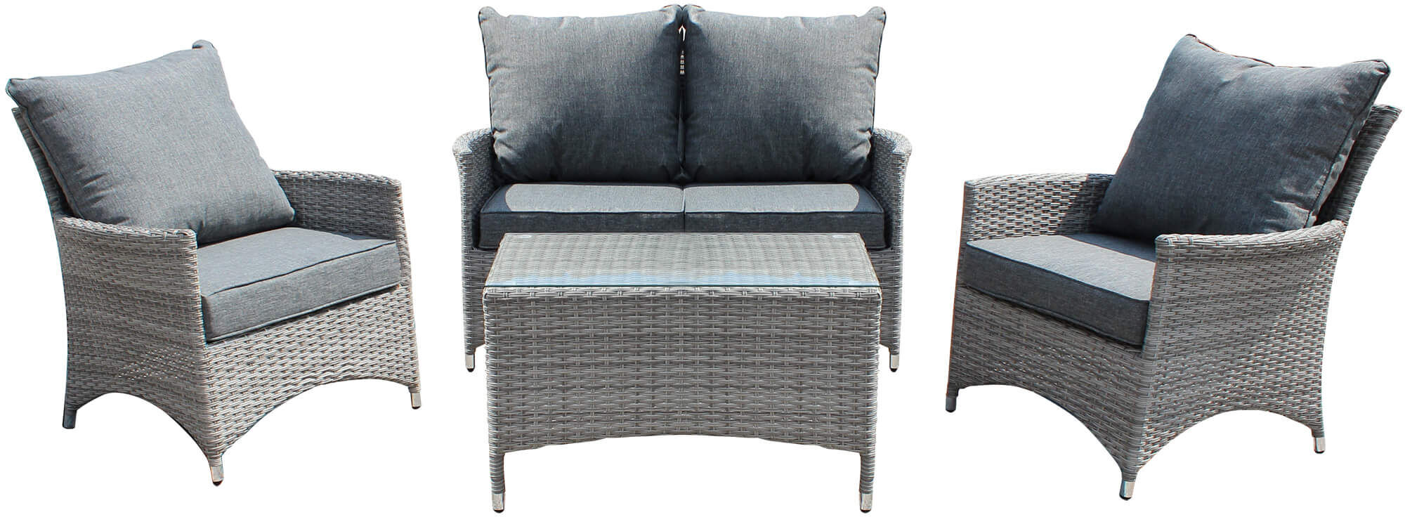 Milani Home Salotto Da Giardino Completo Di Cuscini Intreccio In Rattan Sintetico Grigio 124 x 82 x 77 cm