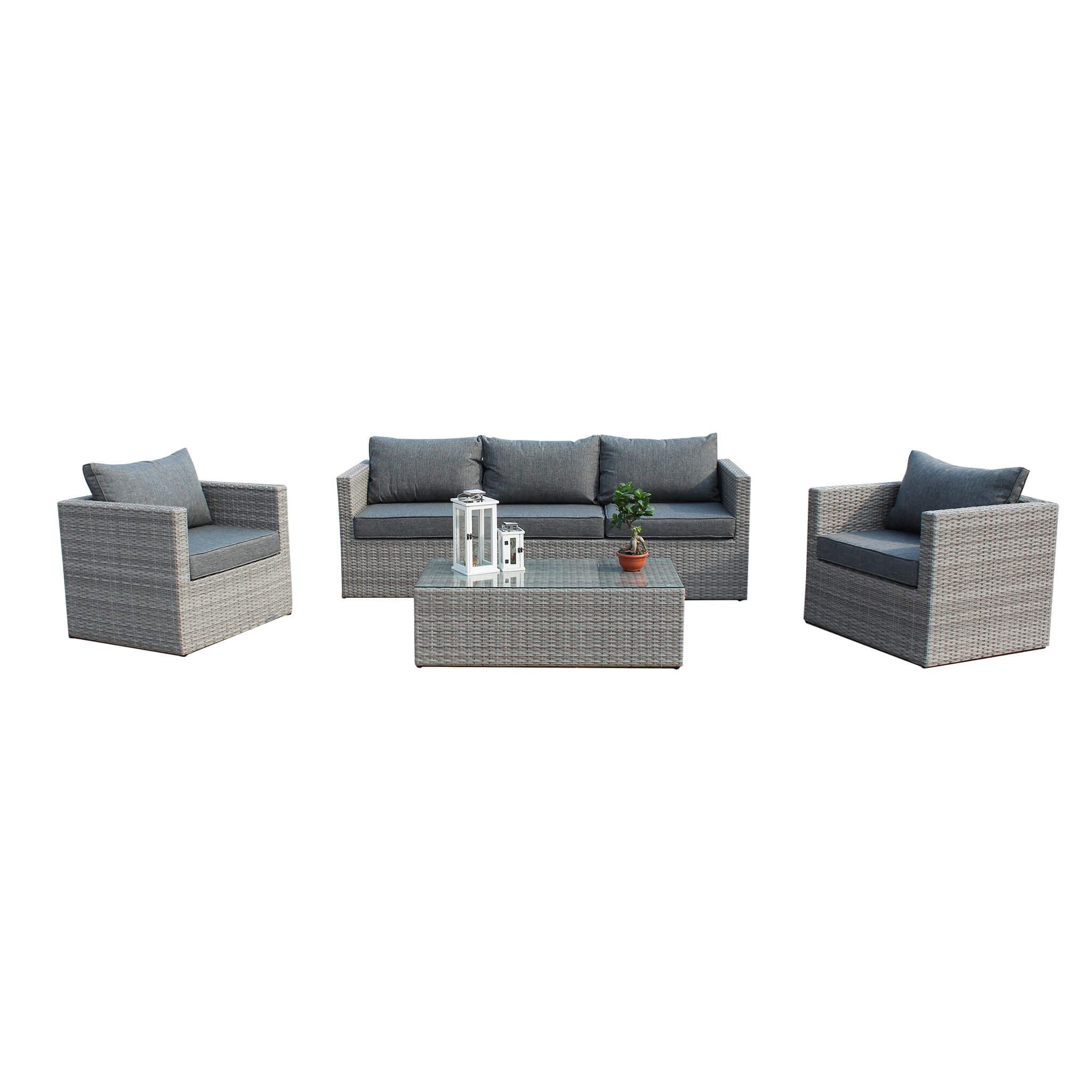 Milani Home Salotto Da Giardino Completo Di Cuscini Intreccio In Rattan Sintetico Grigio 208 x 64 x 72 cm