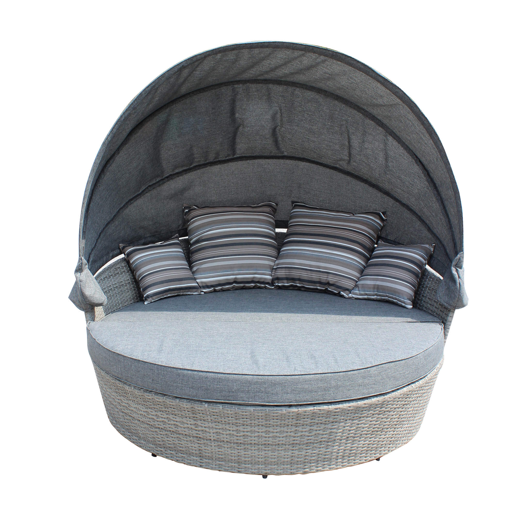 Milani Home Divano Da Giardino Circolare Completo Di Cuscino Intreccio In Rattan Sintetico Grigio x 80 x cm