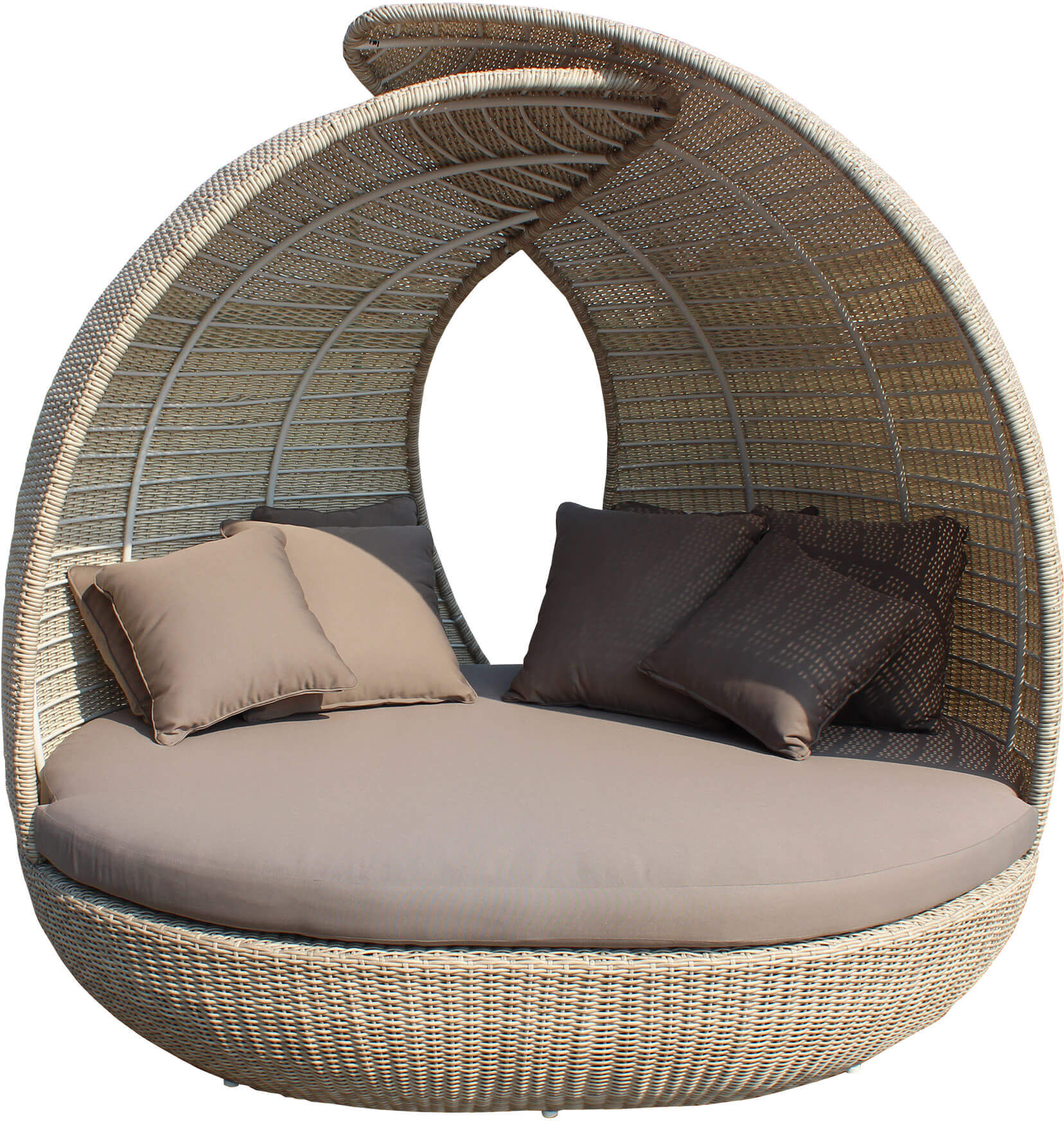 Milani Home Divano Da Giardino Circolare Completo Di Cuscino Intreccio In Rattan Sintetico Marrone 210 x 192 x 180 cm