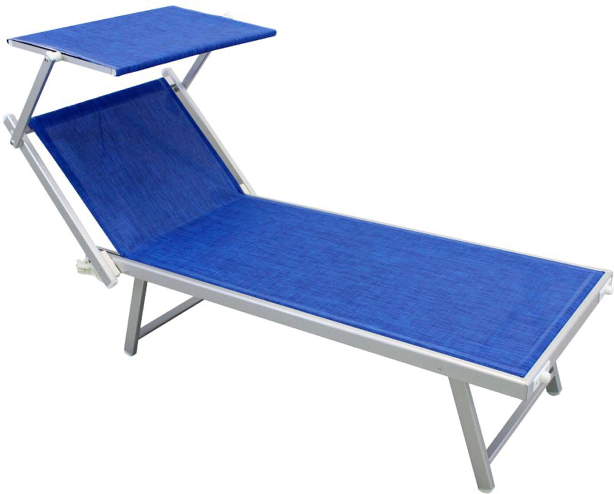 Milani Home Lettino Da Campeggio Sdraio Blu Melange Con Tettuccio Per Spiaggia Mare Piscina Blu 186 x 38 x 61 cm