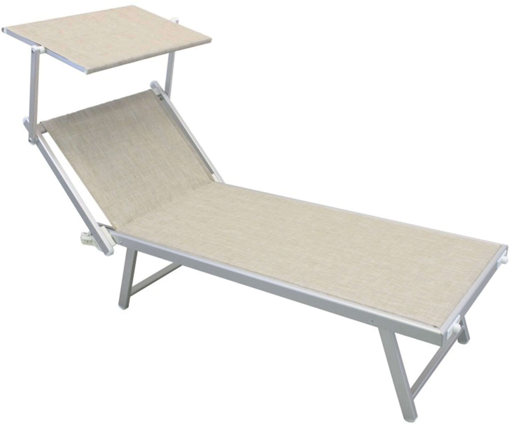 Milani Home Lettino Da Campeggio Sdraio Beige Con Tettuccio Per Spiaggia Mare Piscina Giard Beige 186 x 38 x 61 cm