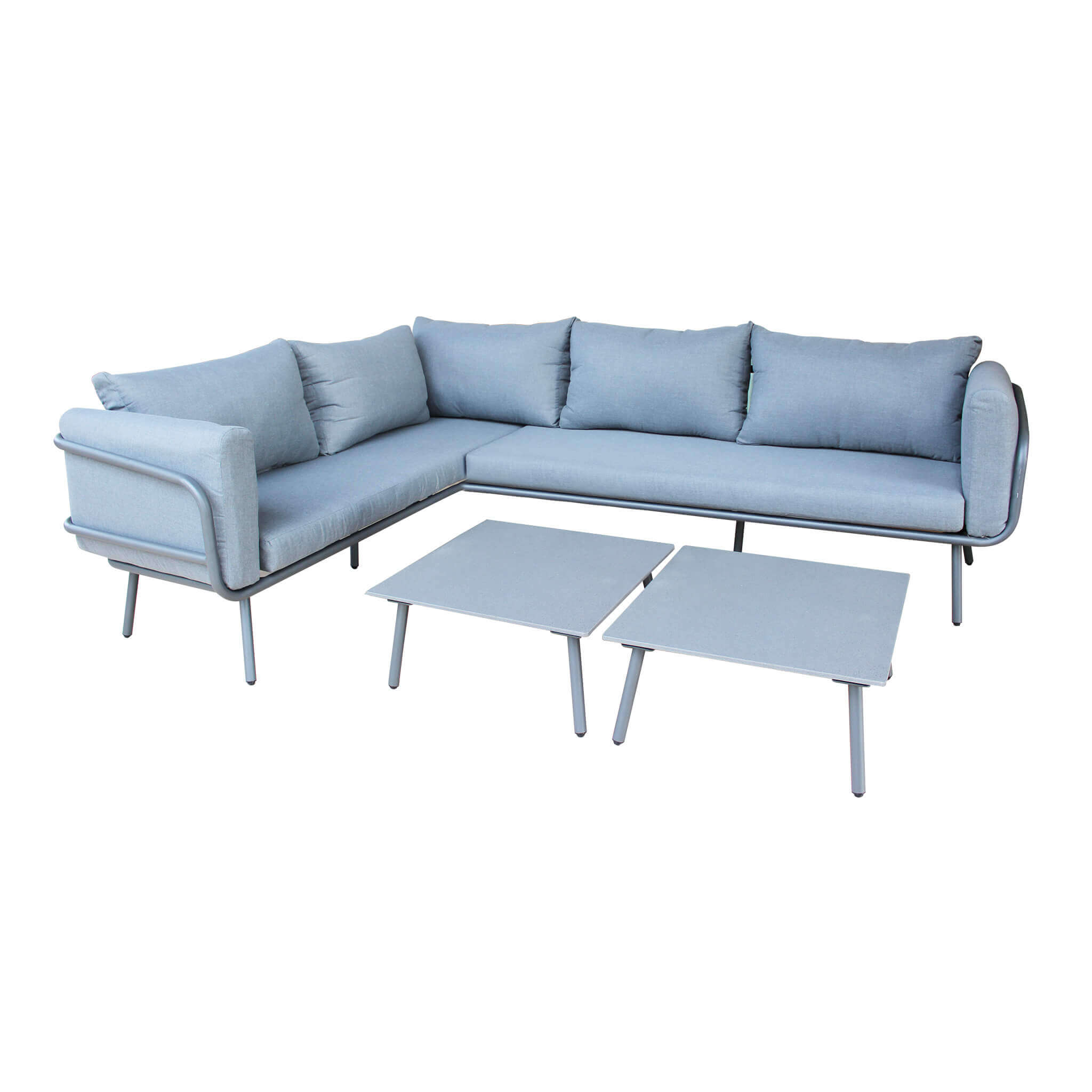 Milani Home Salotto con divano angolare ad angolo per giardino portico esterno con 2 tavoli Grigio 197 x 70 x 73 cm