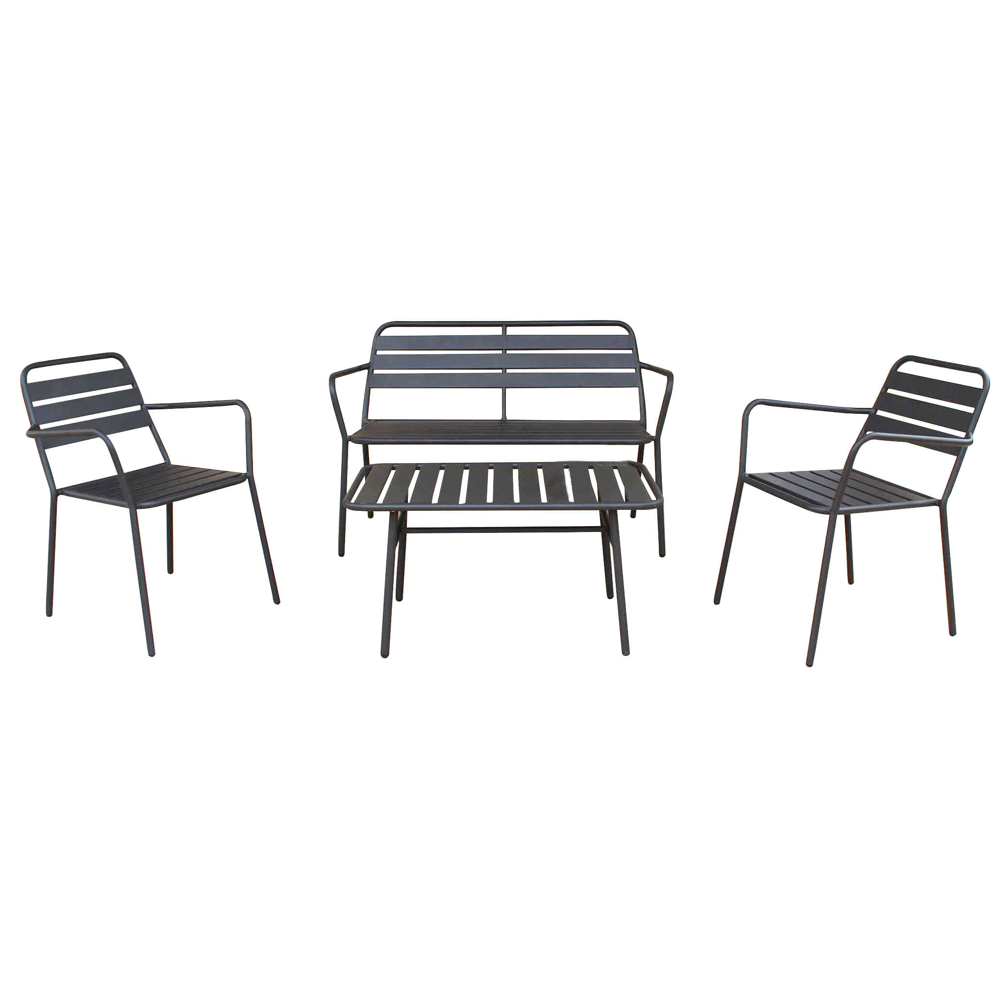 Milani Home Salotto da esterno giardino con due poltrone divano e tavolino in metallo nero, Grigio 123 x 80 x 64 cm