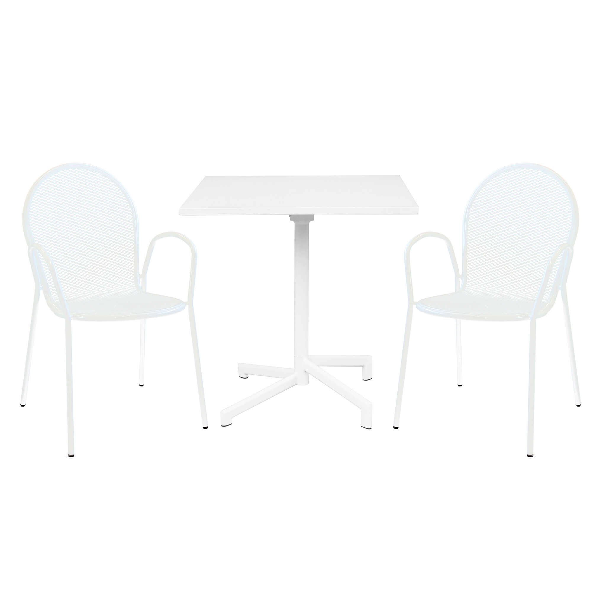 Milani Home Set Tavolo Giardino Quadrato Fisso 70x70 Con 2 Poltrone In Ferro Bianco Per Est Bianco x x cm