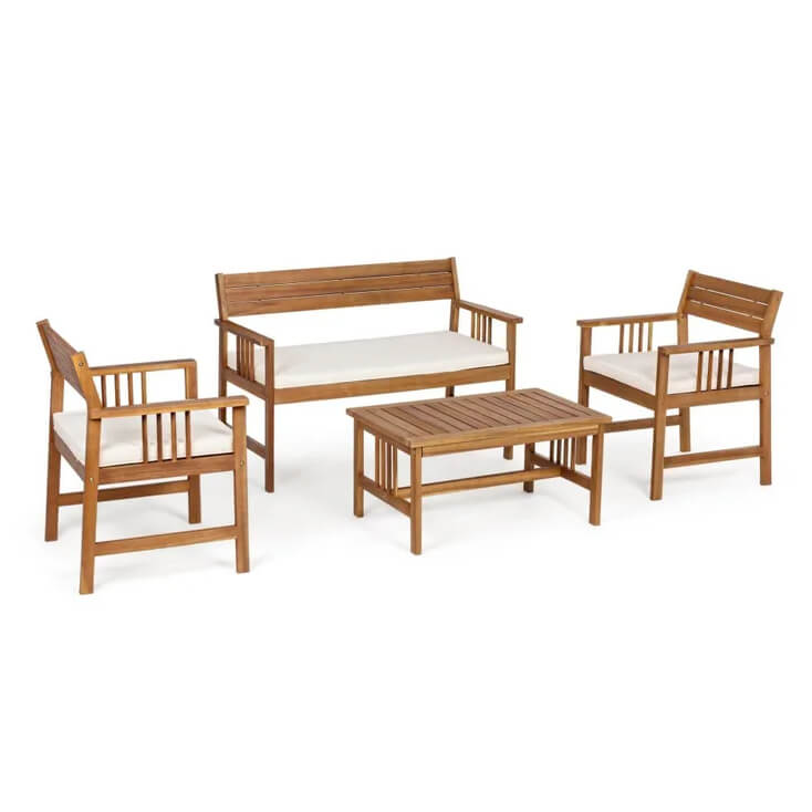 Milani Home Salotto Da Giardino Set In Legno Di Acacia 2 Posti Per Esterno Portico Ristoran Marrone 115 x 77 x 55 cm