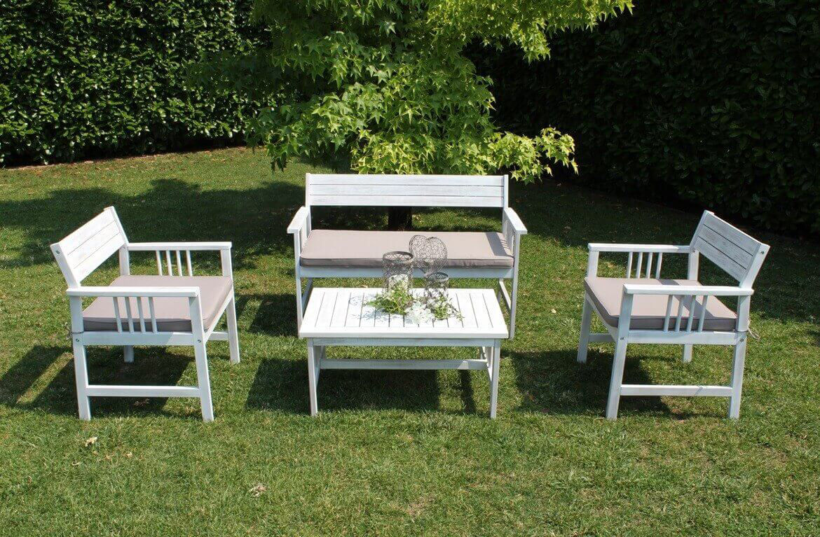 Milani Home Salotto Da Giardino Set In Legno Di Acacia Bianco 2 Posti Per Esterno Portico R Bianco 115 x 77 x 55 cm