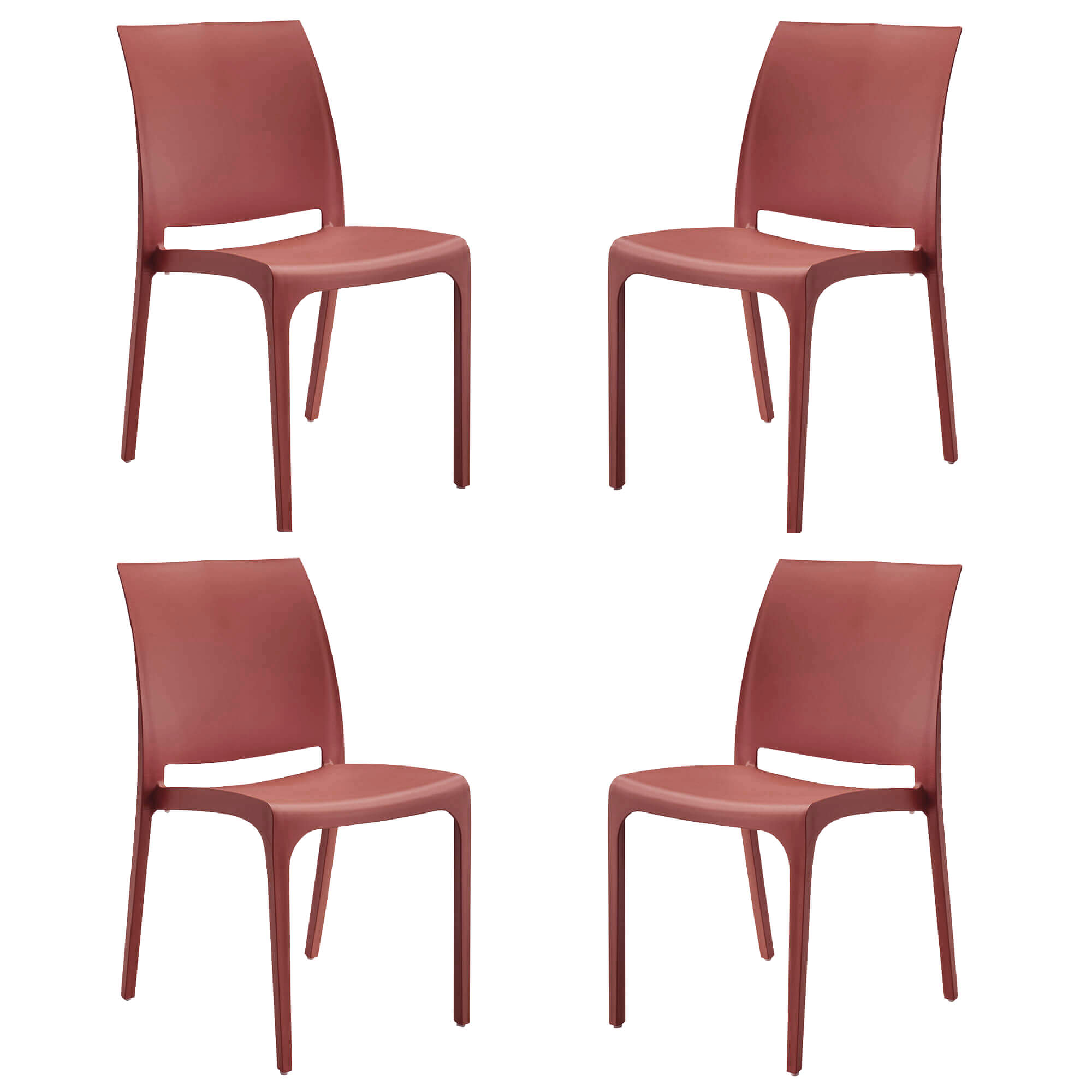 Milani Home set di 4 sedie poltrone da giardino in plastica design moderno colorata Rosso Rosso 46 x 80 x 54 cm