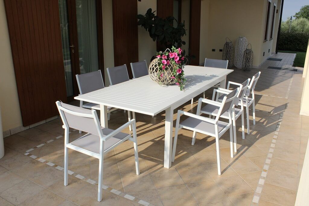 Milani Home Tavolo Rettangolare Allungabile In Alluminio 220/280x100 Da Esterno Giardino, P Bianco 217 x 75 x 100 cm