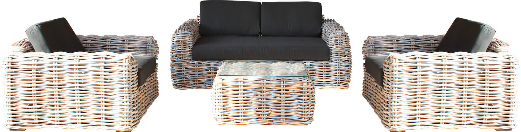 Milani Home Salotto Da Giardino Completo Di Cuscini Intreccio In Rattan Sintetico Grigio 194 x 75 x 105 cm