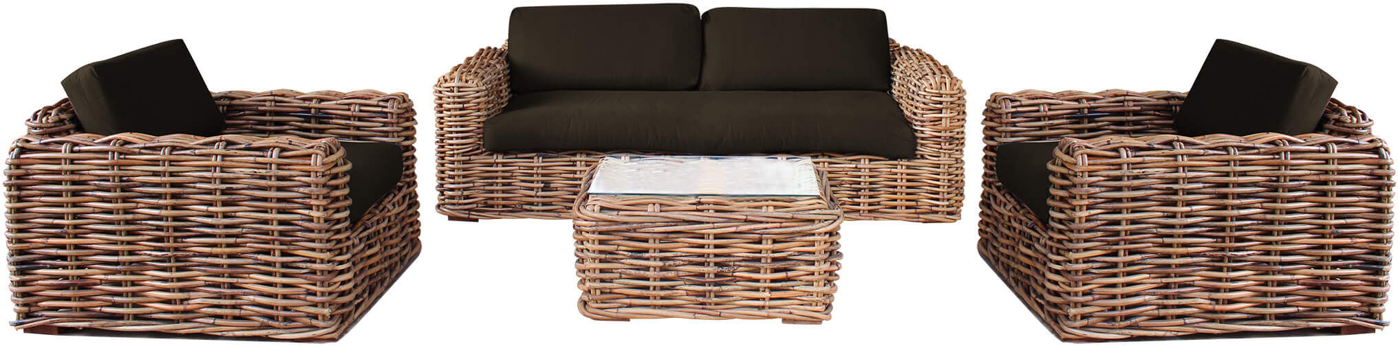 Milani Home Salotto Da Giardino Completo Di Cuscini Intreccio In Rattan Naturale Marrone 104 x 66 x 174 cm