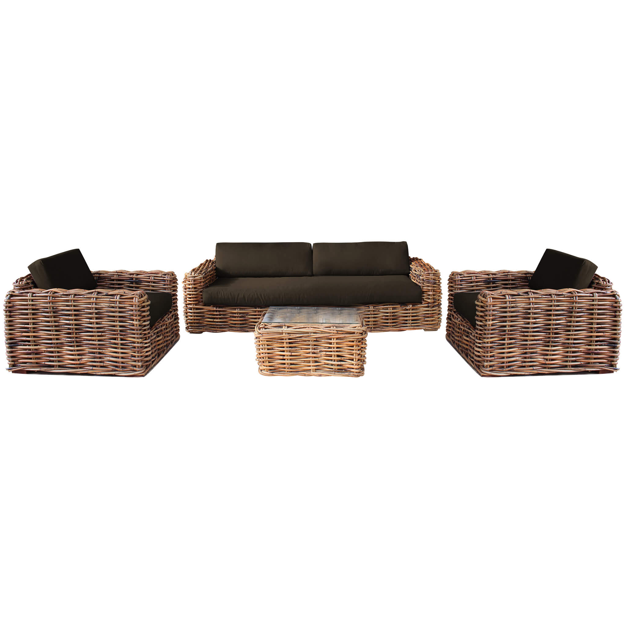 Milani Home Salotto Da Giardino Completo Di Cuscini Intreccio In Rattan Naturale Marrone 104 x 66 x 244 cm