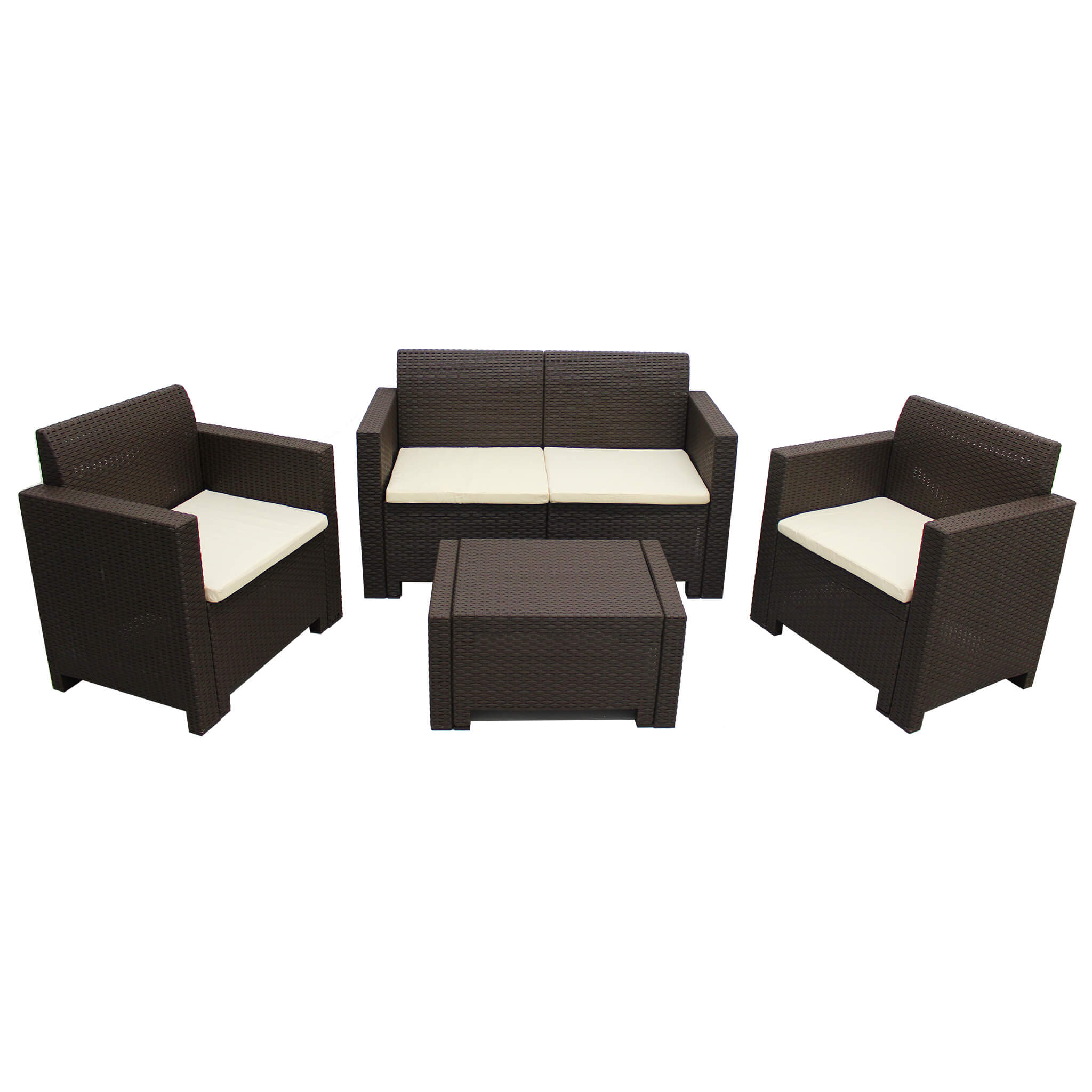 Milani Home Salotto Da Giardino Set 2 Posti Marrone Con Cuscini Beige Intreccio In Rattan S Marrone 131 x 79 x 57 cm