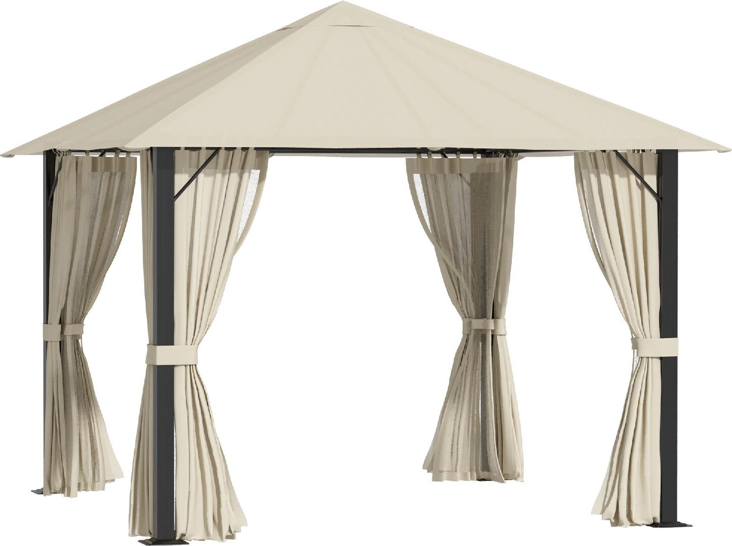 dechome 32484c Gazebo Da Giardino 2.97x2.97m In Alluminio E Acciaio Con Prese D'Aria Zanzariera E Tende Khaki - 32484c