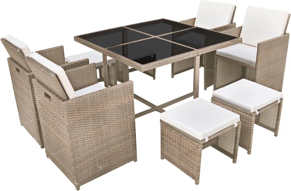 vidaXL 9-delige Tuinset met kussens poly rattan beige