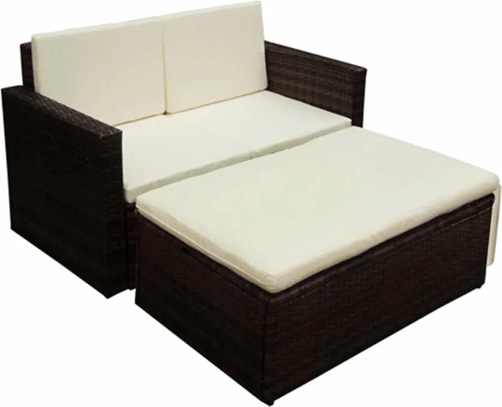 vidaXL 2-delige Loungeset met kussens poly rattan bruin