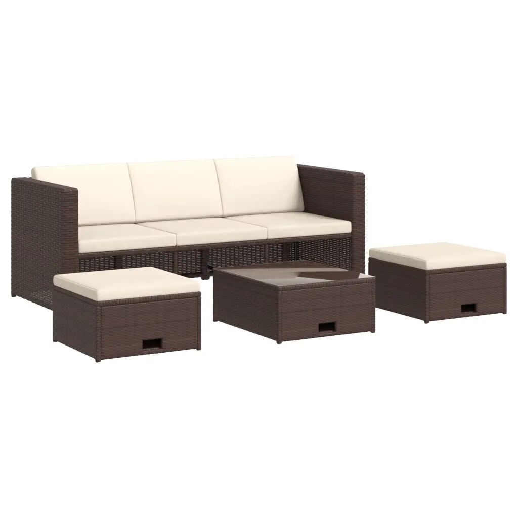 vidaXL 4-delige Loungeset met kussens poly rattan bruin