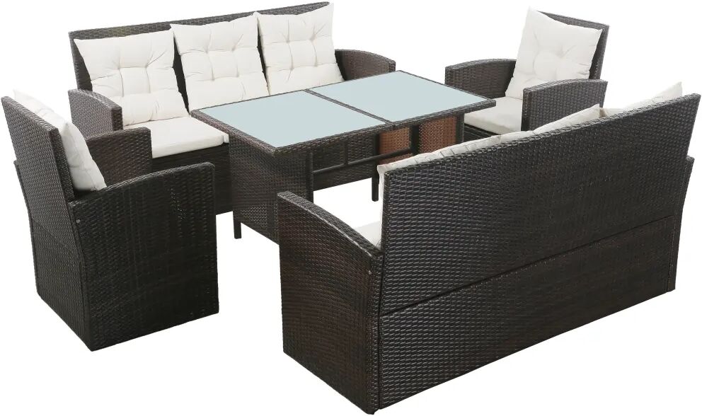 vidaXL 5-delige Loungeset met kussens poly rattan bruin