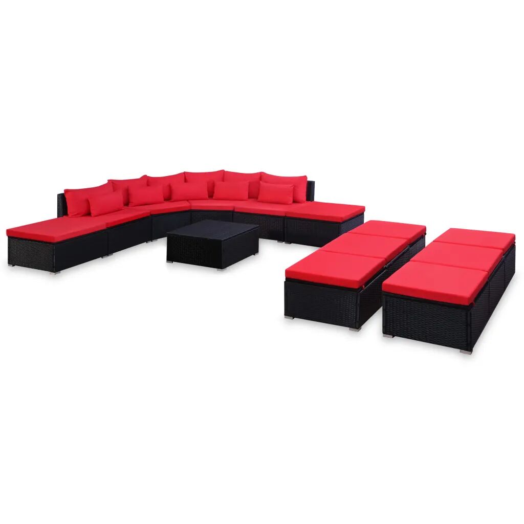 vidaXL 9-delige Loungeset met kussens poly rattan rood