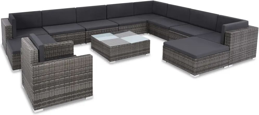 vidaXL 12-delige Loungeset met kussens poly rattan grijs