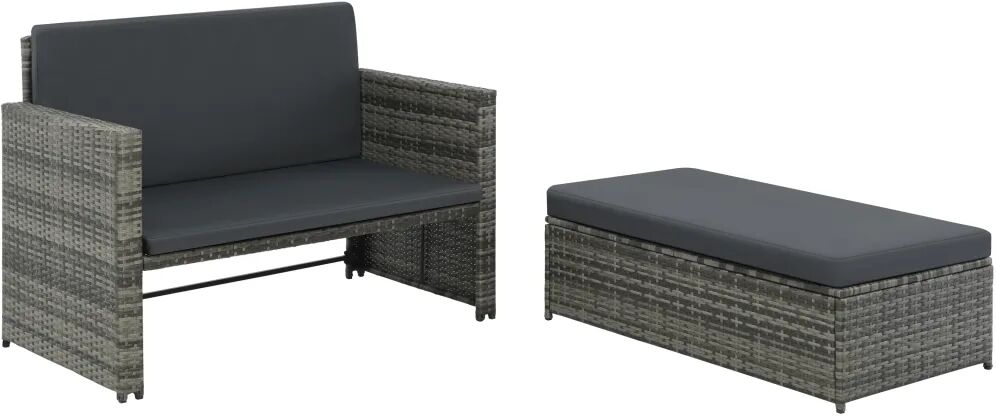 vidaXL 2-delige Loungeset met kussens poly rattan grijs