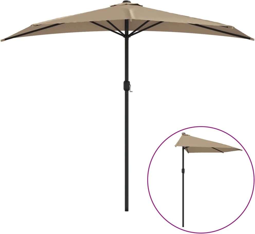 vidaXL Balkonparasol half met aluminium paal 270x135 cm taupe