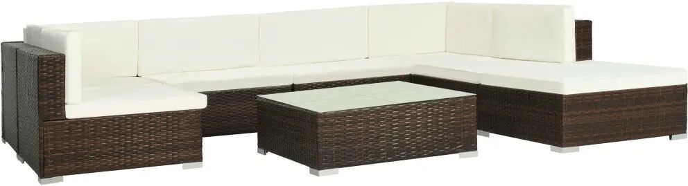 vidaXL 8-delige Loungeset met kussens poly rattan bruin