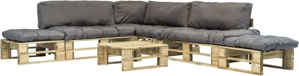 vidaXL 6-delige Loungeset pallet met grijze kussens hout