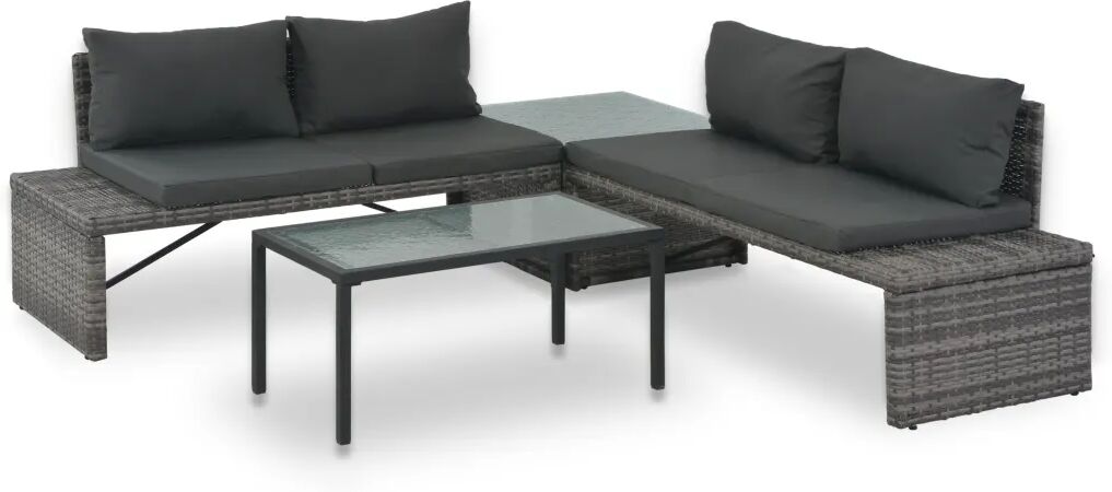 vidaXL Loungeset met kussens 3-delig poly rattan grijs