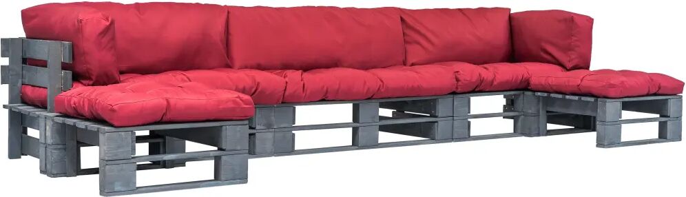 vidaXL 6-delige Loungeset pallet met rode kussens hout