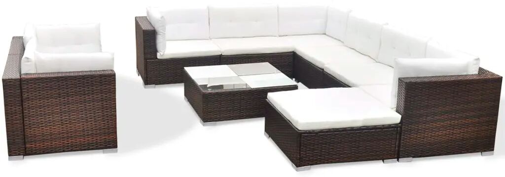 vidaXL 10-delige Loungeset met kussens poly rattan bruin