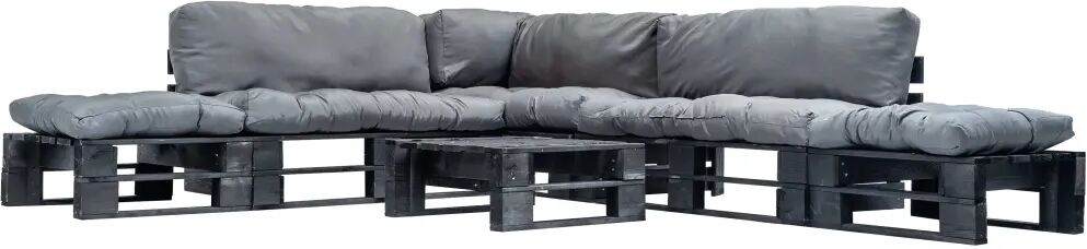 vidaXL 6-delige Loungeset pallet met grijze kussens hout