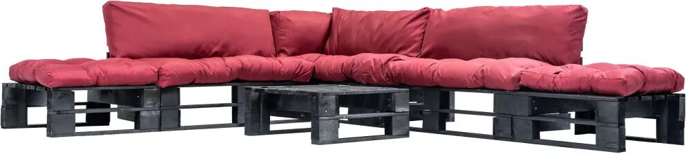 vidaXL 6-delige Loungeset pallet met rode kussens hout