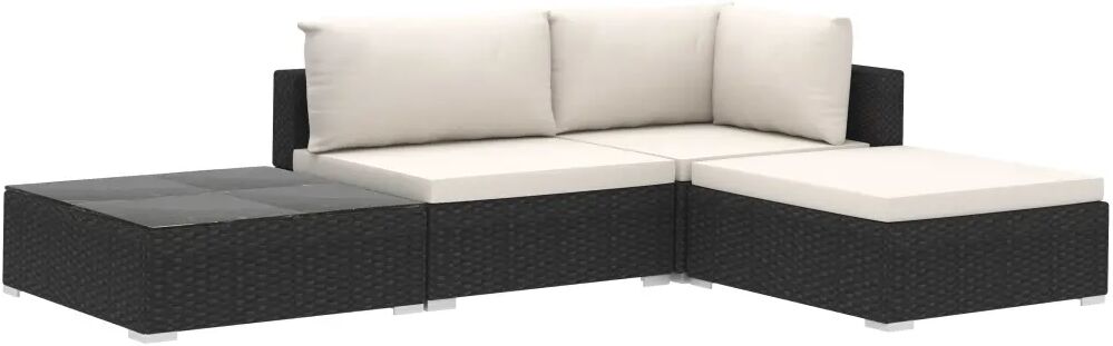 vidaXL 4-delige Loungeset met kussens poly rattan zwart